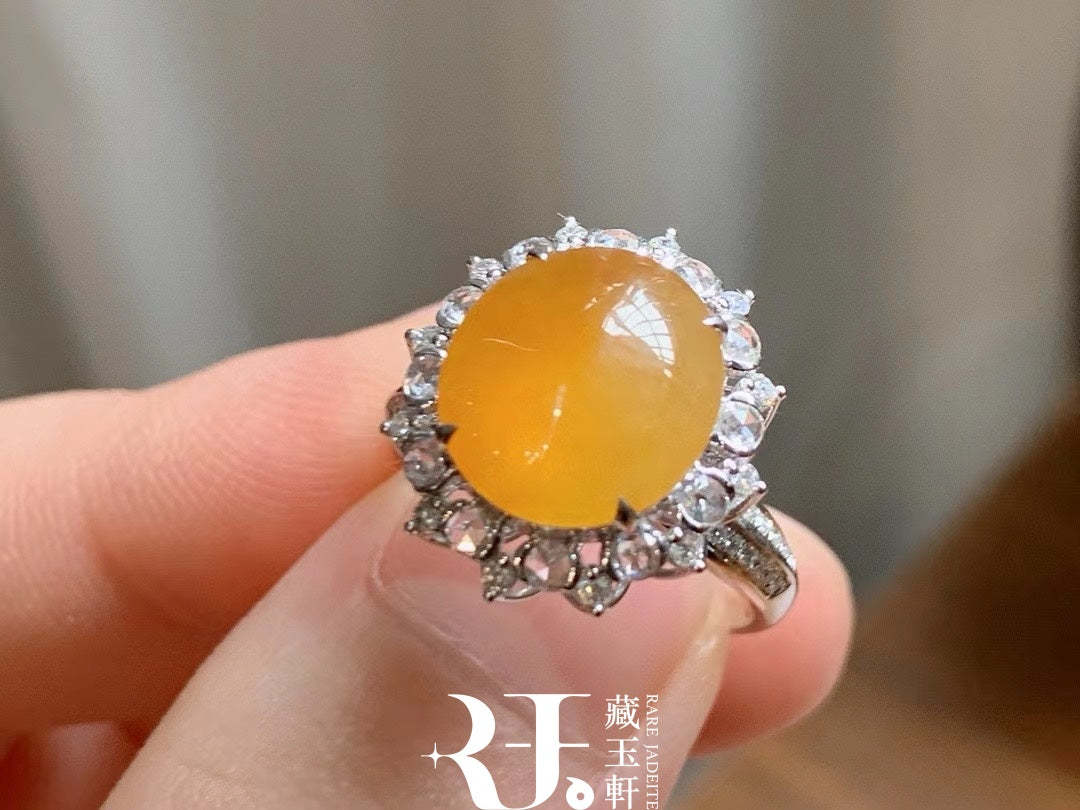 冰黃翡蛋面戒指