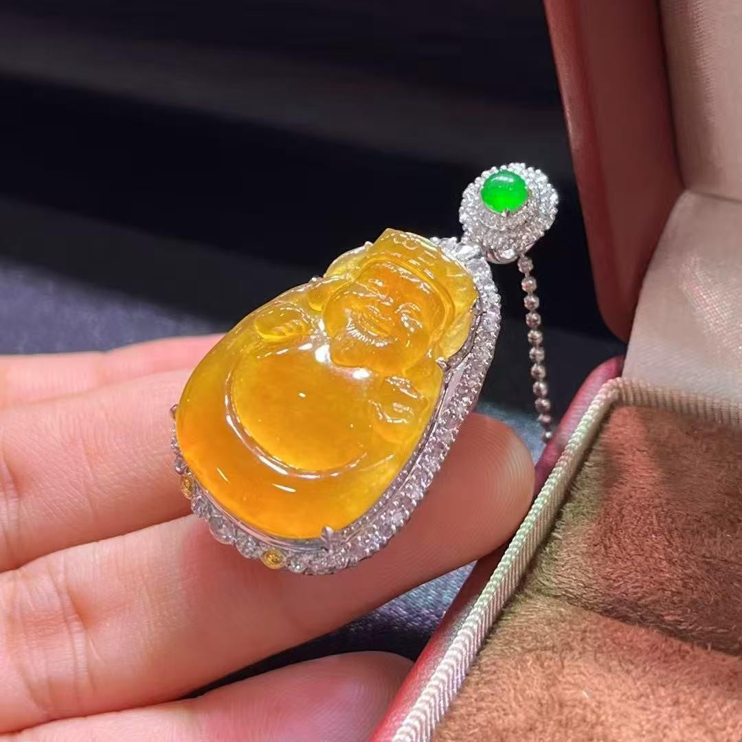 高冰黃翡財神爺吊墜