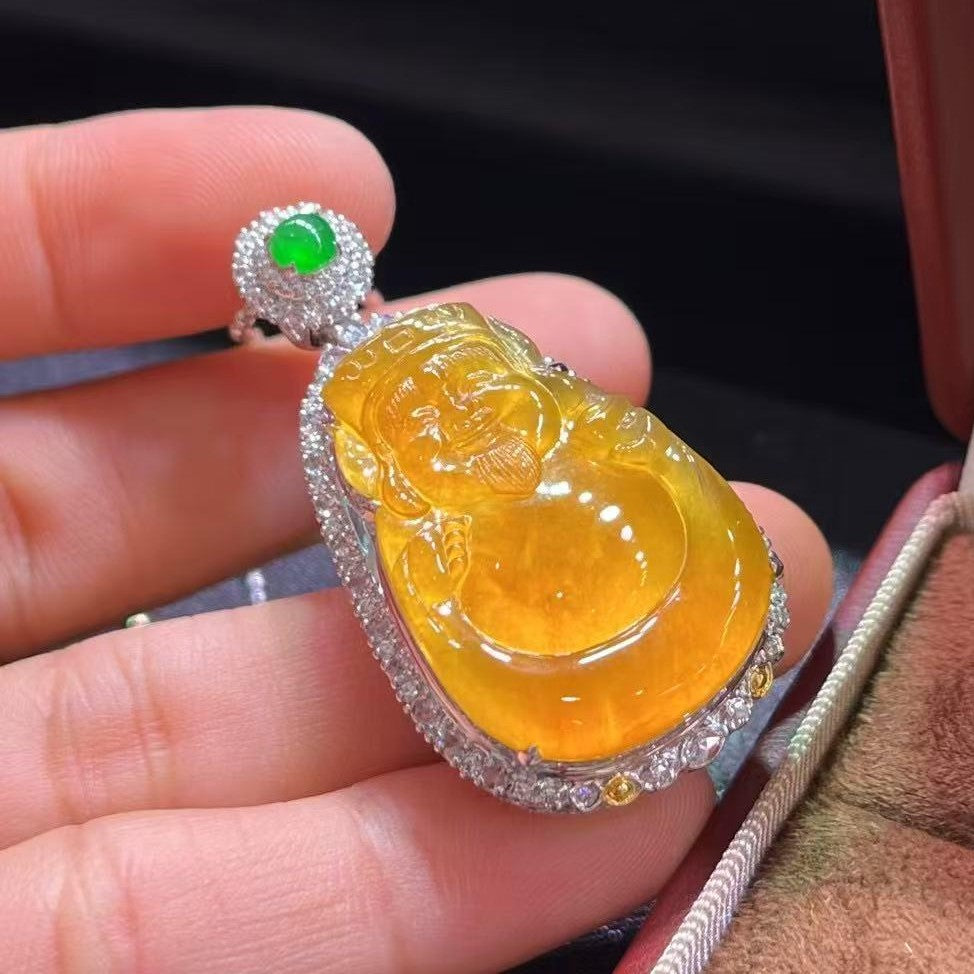 高冰黃翡財神爺吊墜
