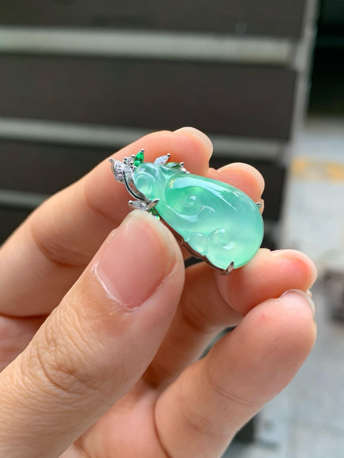 冰甜綠如意吊墜