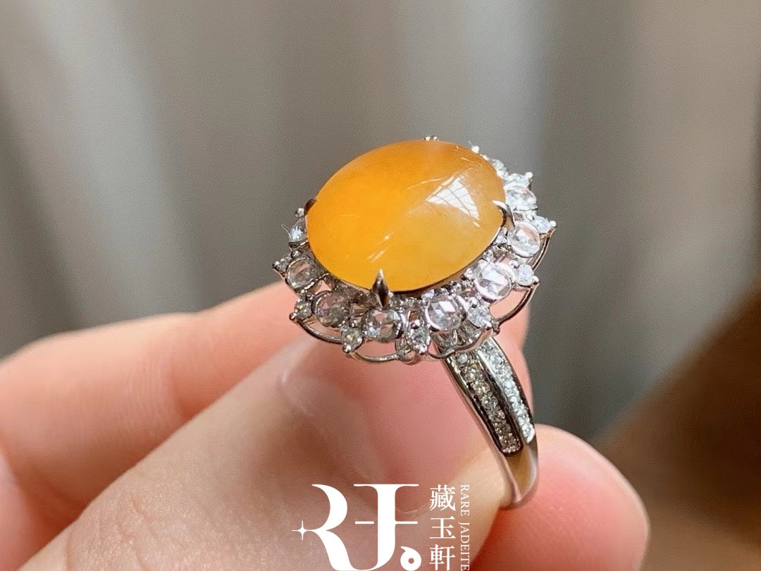 冰黃翡蛋面戒指