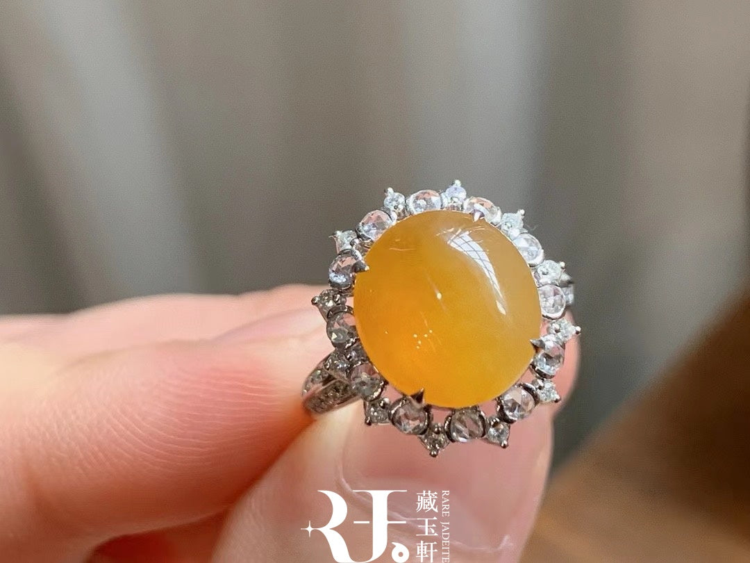 冰黃翡蛋面戒指