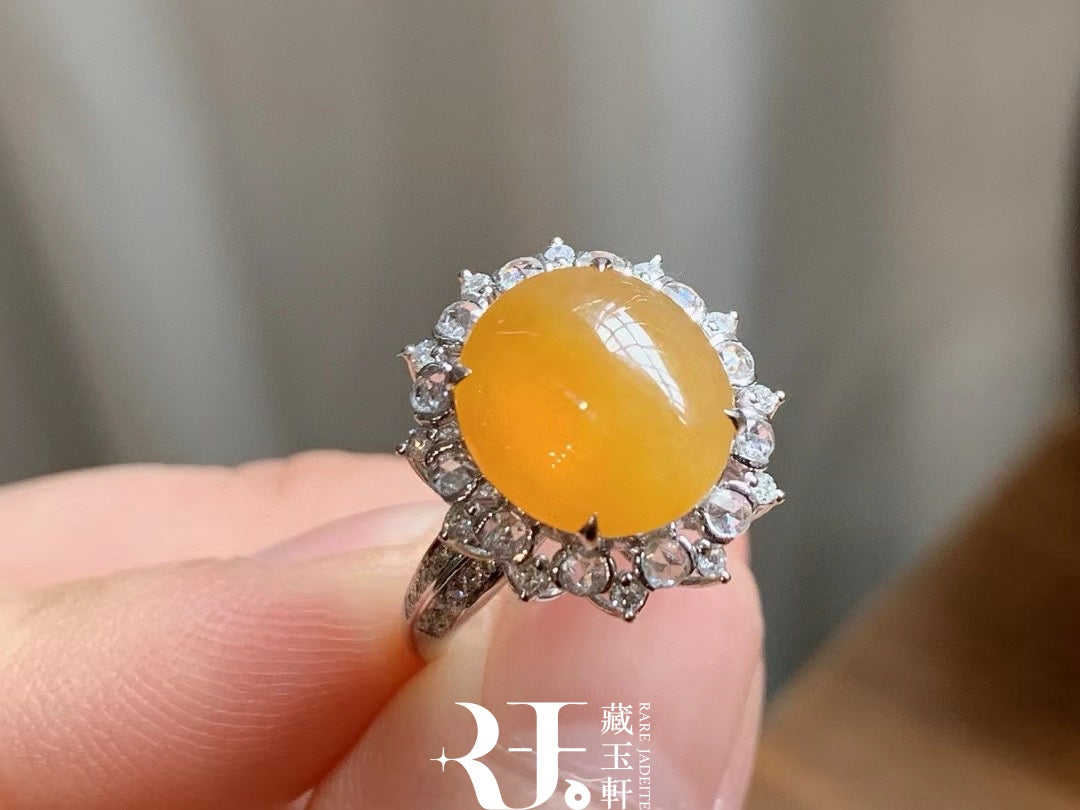 冰黃翡蛋面戒指
