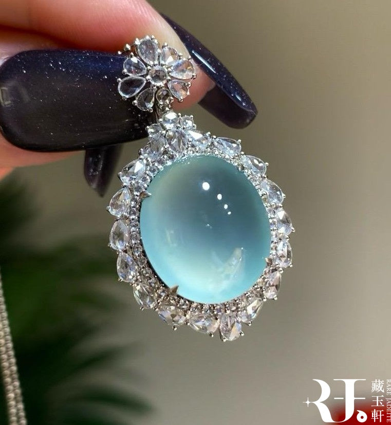 冰川藍蛋面吊墜