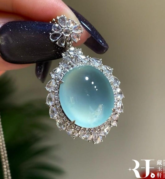 冰川藍蛋面吊墜