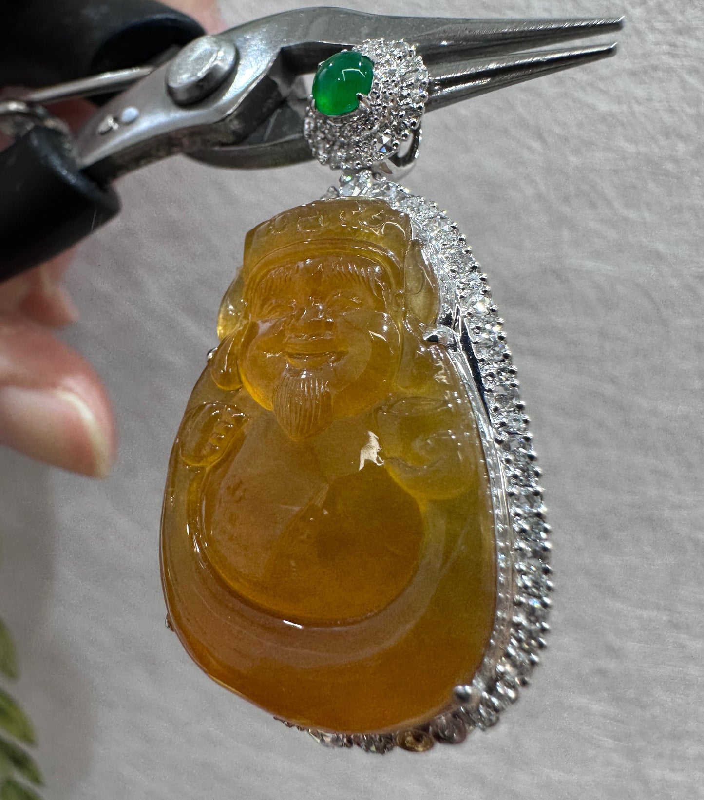 高冰黃翡財神爺吊墜