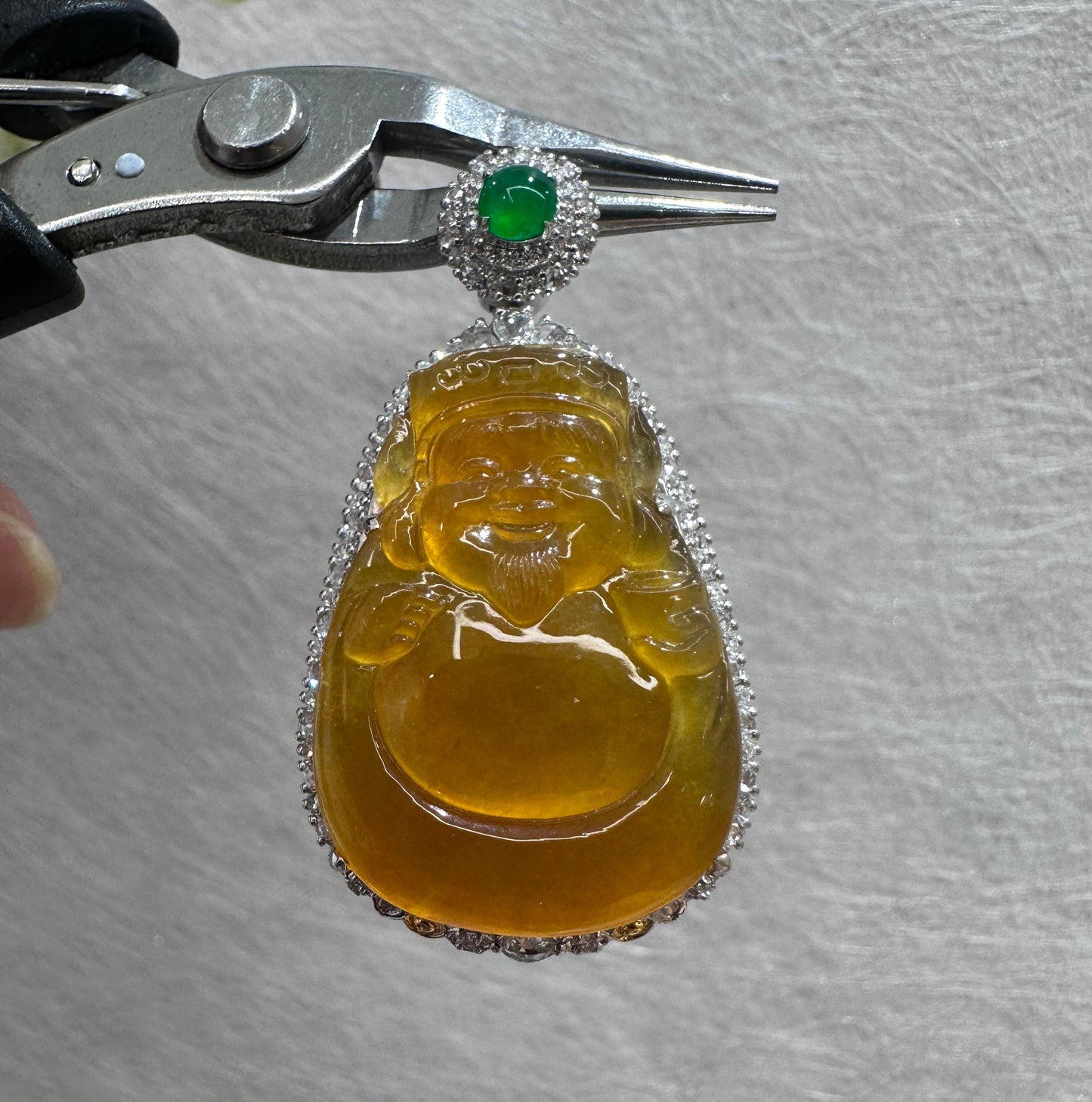 高冰黃翡財神爺吊墜