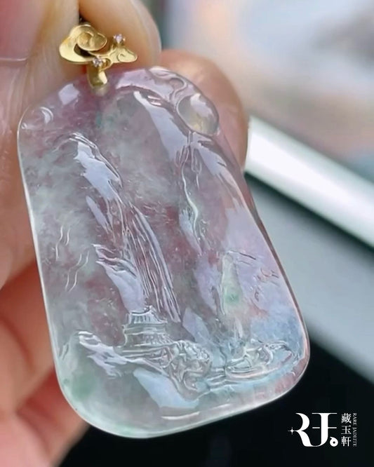 冰玻飄花山水牌