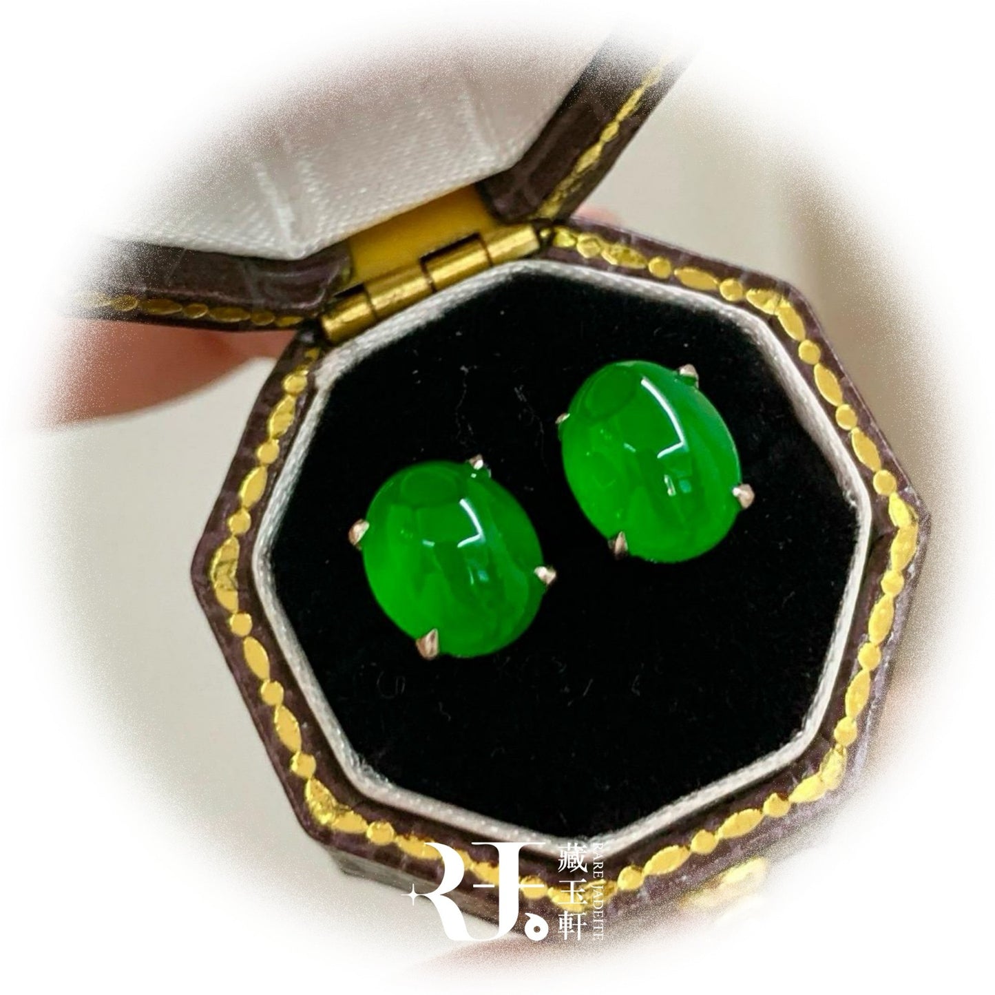 簡鑲綠蛋翡翠耳釘