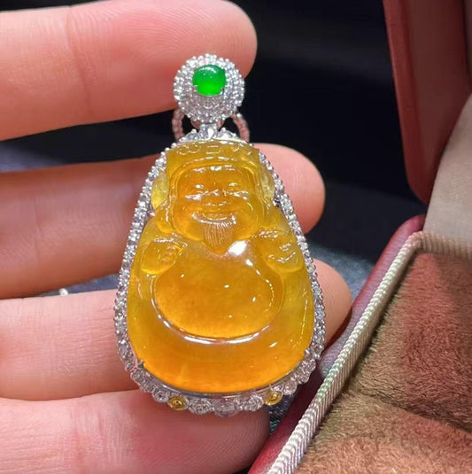 高冰黃翡財神爺吊墜